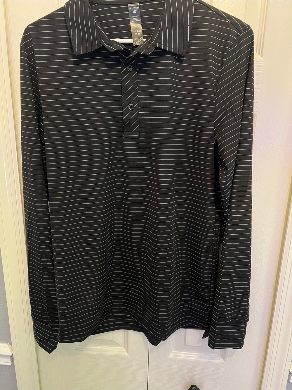 Calvin Klein Black Polo with Thin White Stripes